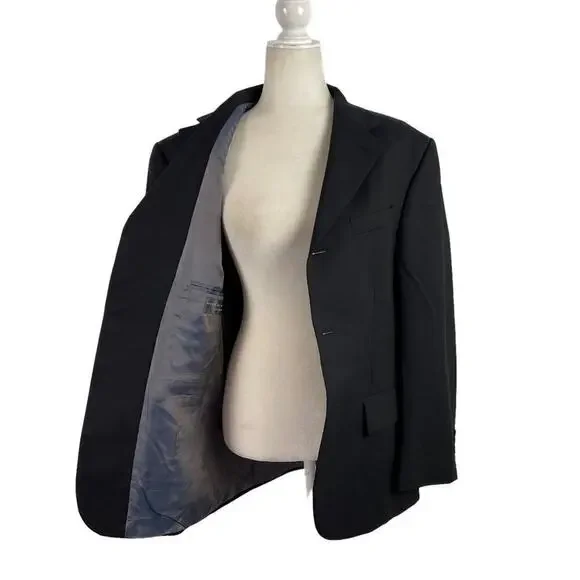 Oscar de La Renta Single Breasted 100% Wool Black Men's Suit Jacket Size 40S